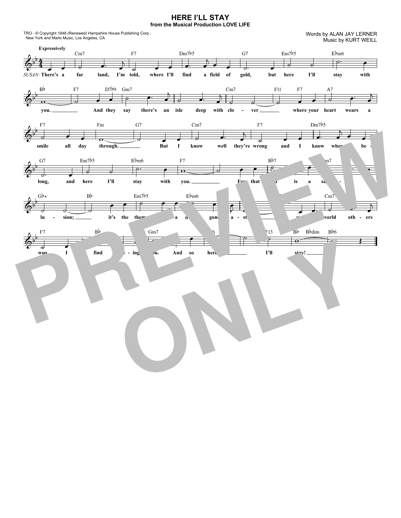 Alan Jay Lerner Here I'll Stay sheet music notes and chords arranged for Real Book – Melody & Chords