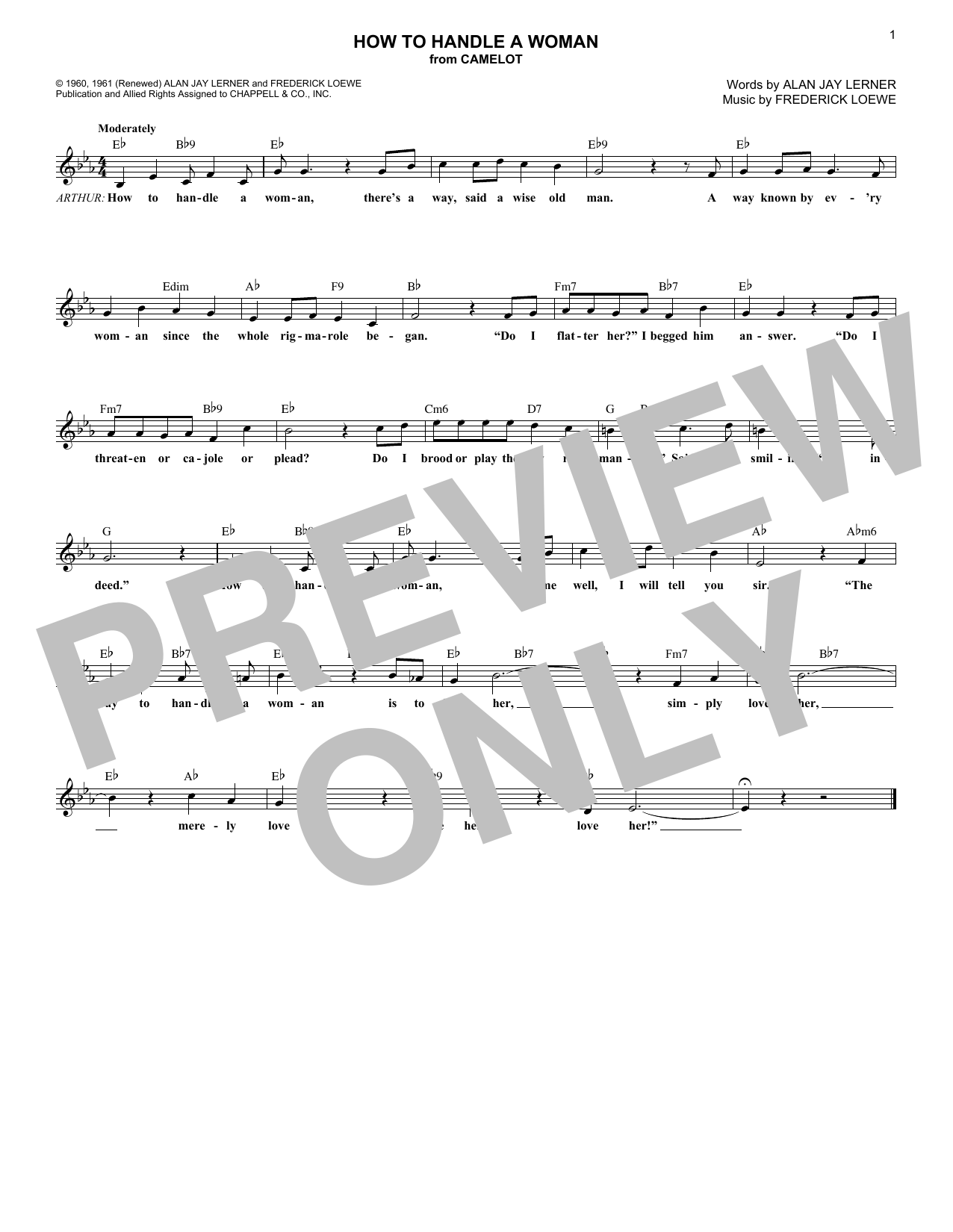 Alan Jay Lerner How To Handle A Woman sheet music notes and chords arranged for Lead Sheet / Fake Book