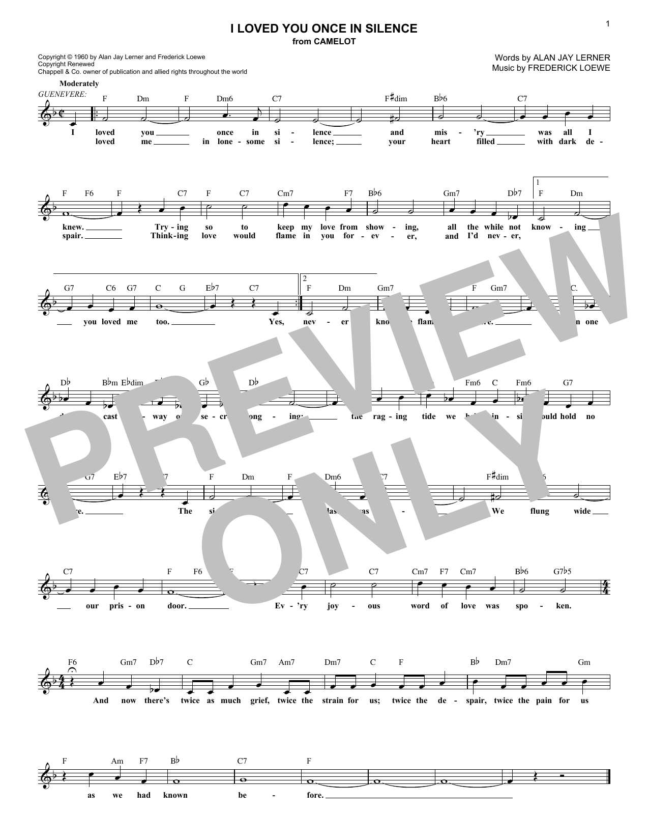 Alan Jay Lerner I Loved You Once In Silence sheet music notes and chords arranged for Lead Sheet / Fake Book