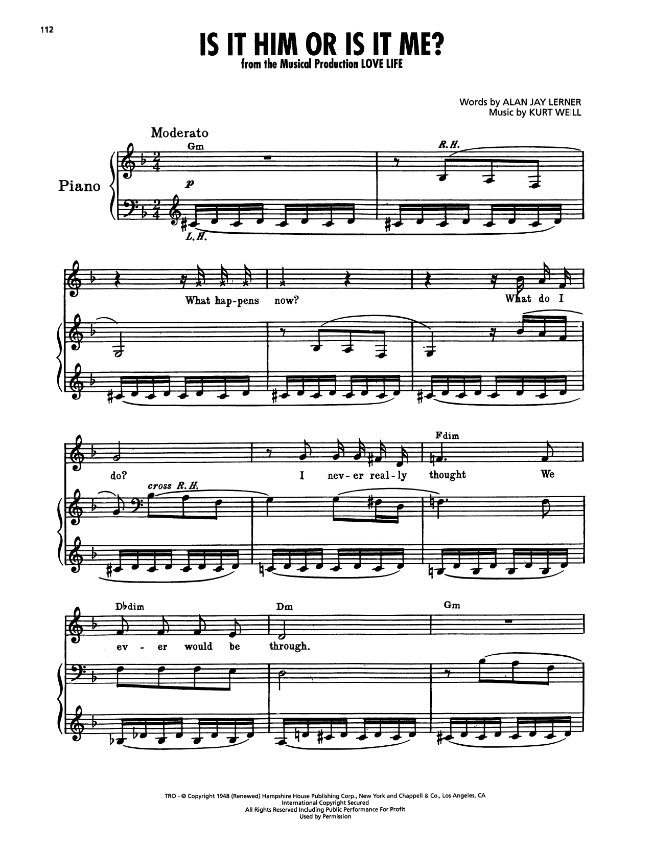 Alan Jay Lerner Is It Him Or Is It Me? (from Love Life) sheet music notes and chords arranged for Piano, Vocal & Guitar Chords (Right-Hand Melody)