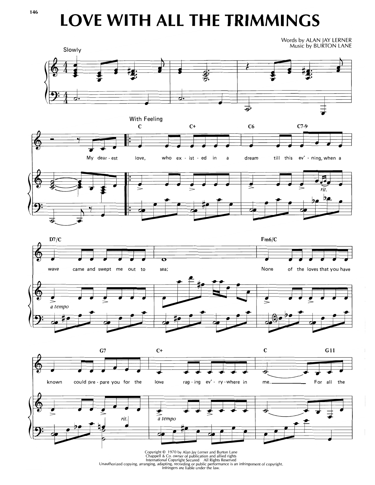 Alan Jay Lerner Love With All The Trimmings (from On A Clear Day You Can See Forever) sheet music notes and chords arranged for Piano, Vocal & Guitar Chords (Right-Hand Melody)