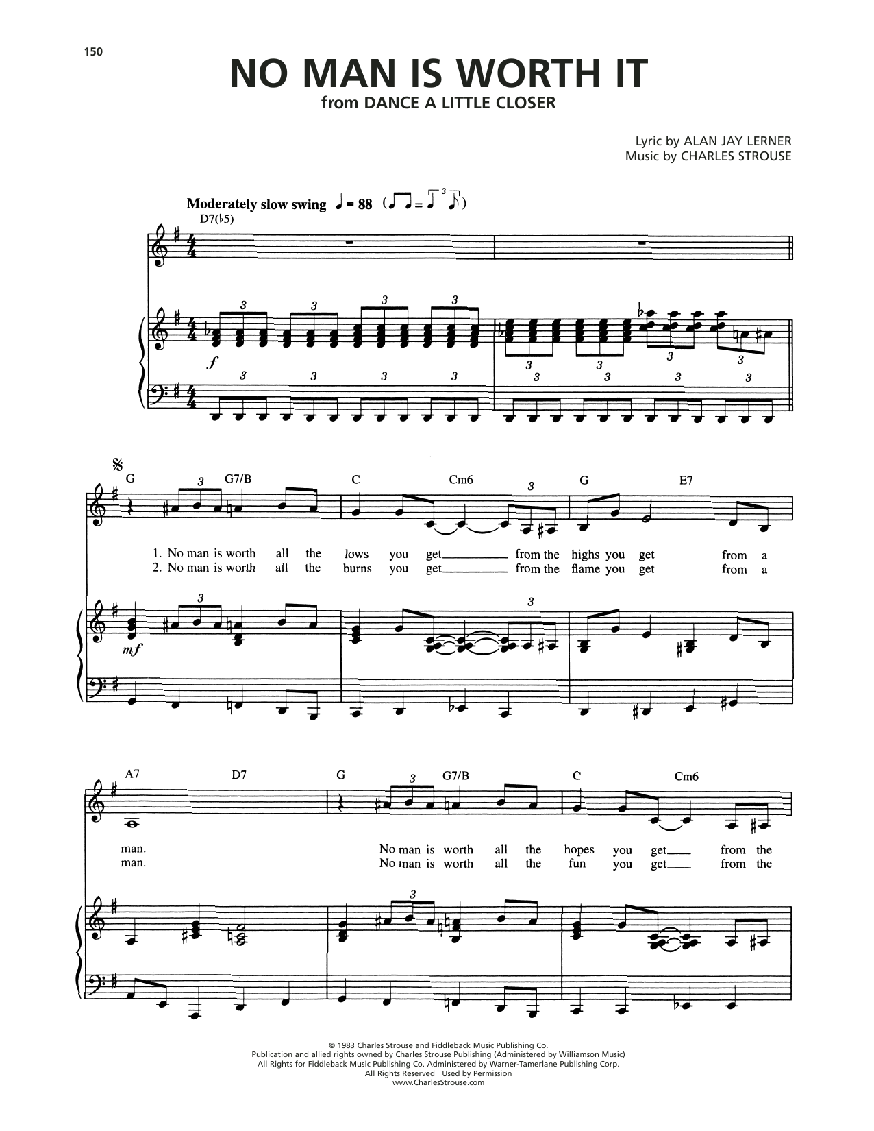Alan Jay Lerner No Man Is Worth It (from Dance A Little Closer) sheet music notes and chords arranged for Piano & Vocal