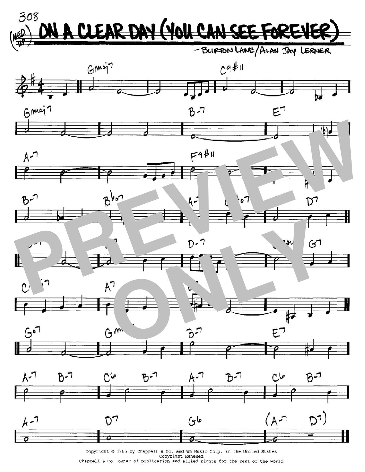 Alan Jay Lerner On A Clear Day (You Can See Forever) sheet music notes and chords arranged for Piano & Vocal