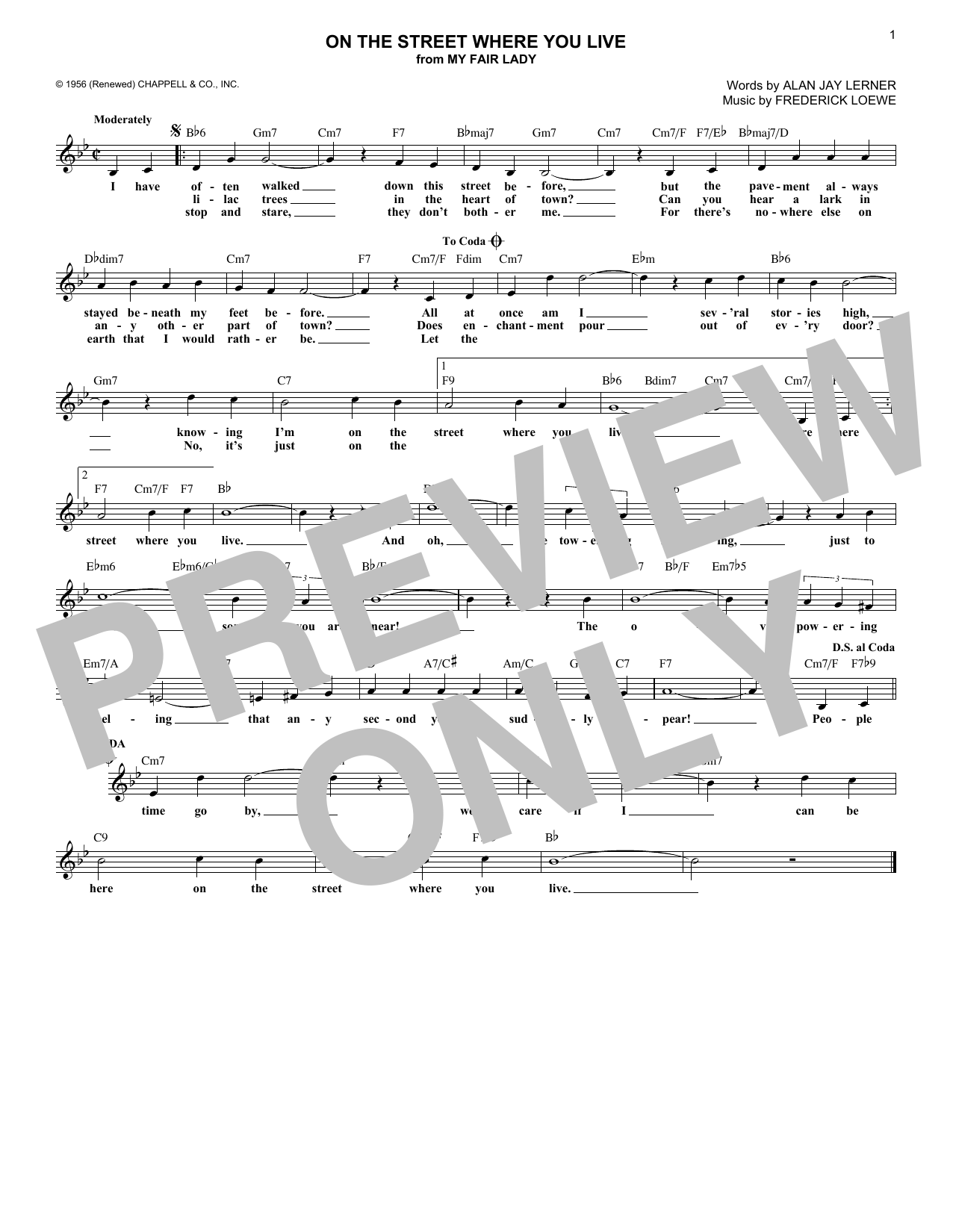 Alan Jay Lerner On The Street Where You Live sheet music notes and chords arranged for Solo Guitar