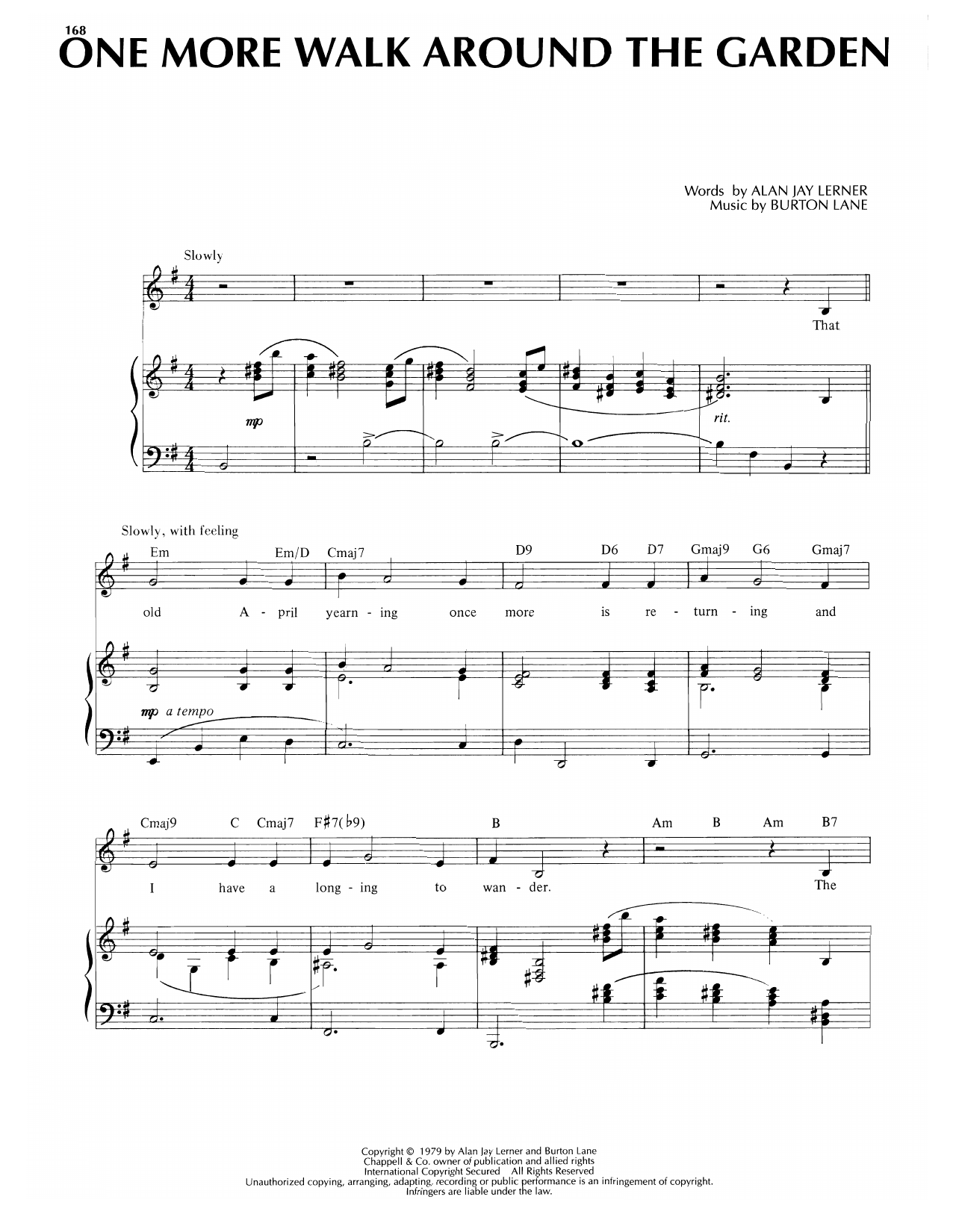 Alan Jay Lerner One More Walk Around The Garden (from Carmelina) sheet music notes and chords arranged for Piano, Vocal & Guitar Chords (Right-Hand Melody)