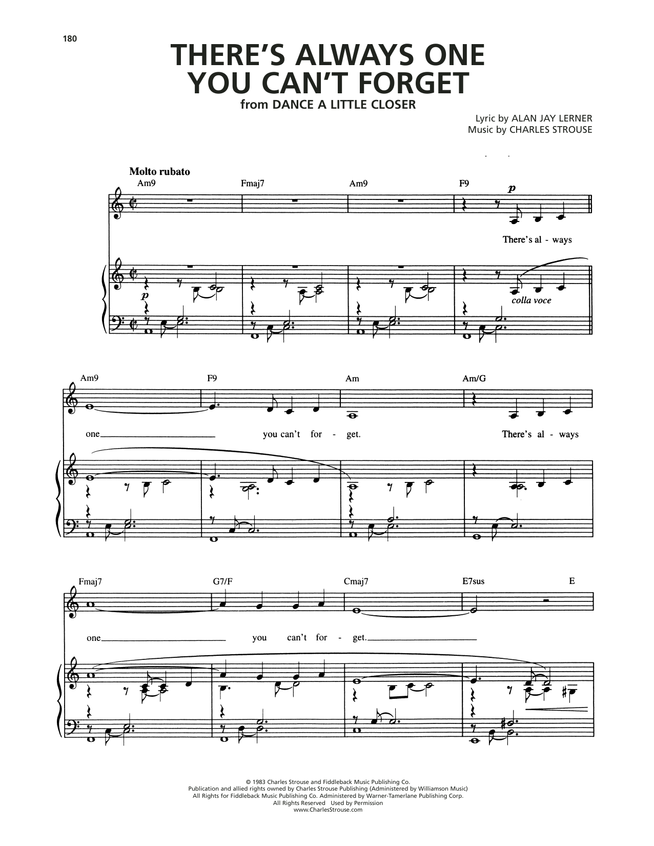 Alan Jay Lerner There's Always One You Can't Forget (from Dance A Little Closer) sheet music notes and chords arranged for Piano & Vocal