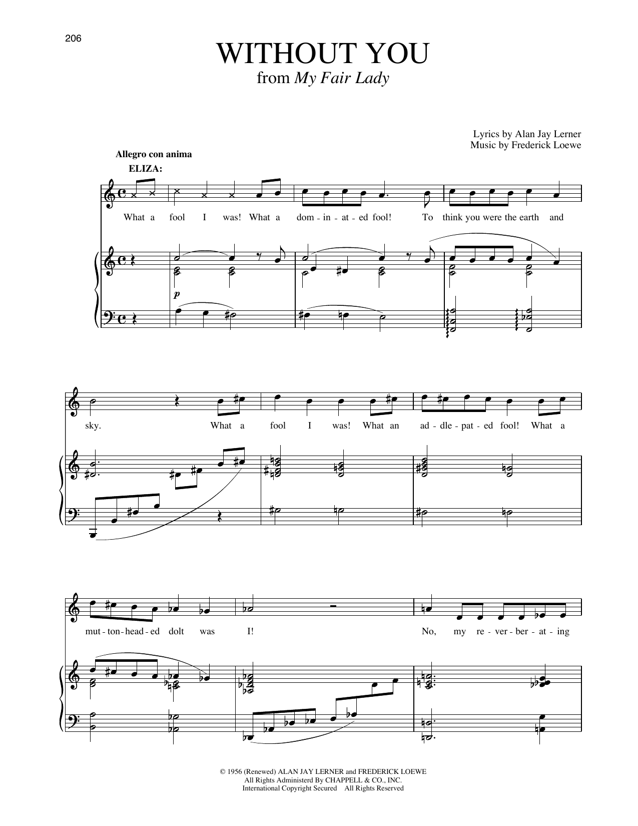 Alan Jay Lerner Without You (from My Fair Lady) sheet music notes and chords arranged for Piano & Vocal