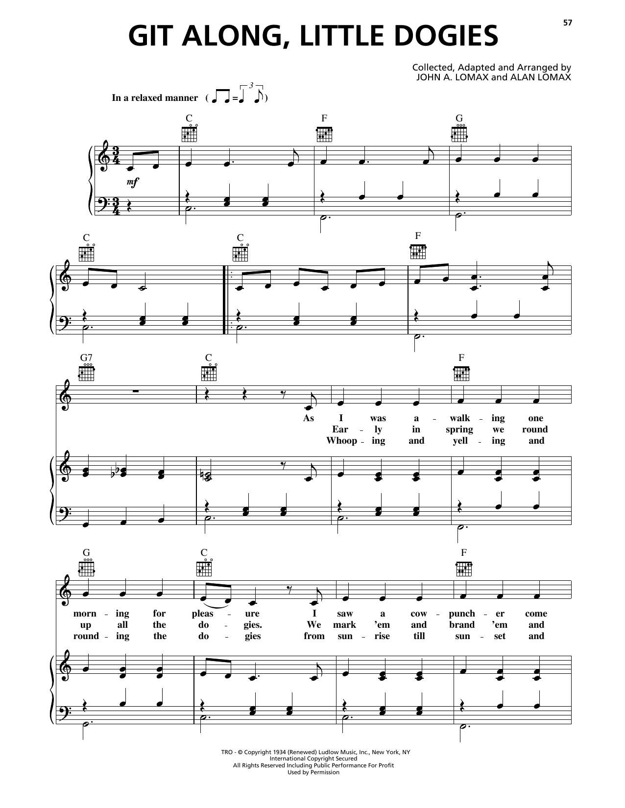 Alan Lomax Git Along, Little Dogies sheet music notes and chords arranged for Piano, Vocal & Guitar Chords (Right-Hand Melody)