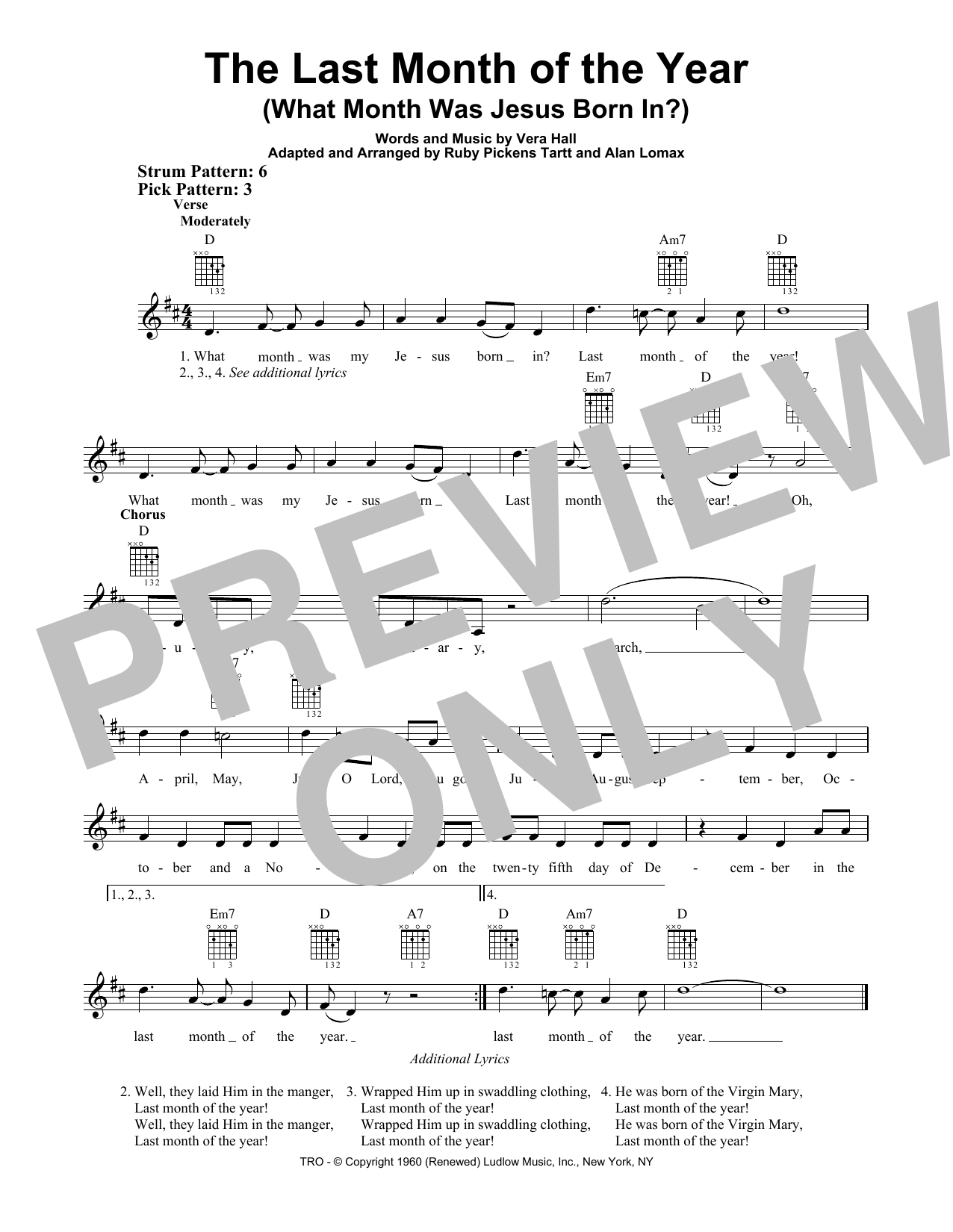 Alan Lomax The Last Month Of The Year (What Month Was Jesus Born In?) sheet music notes and chords arranged for Easy Guitar