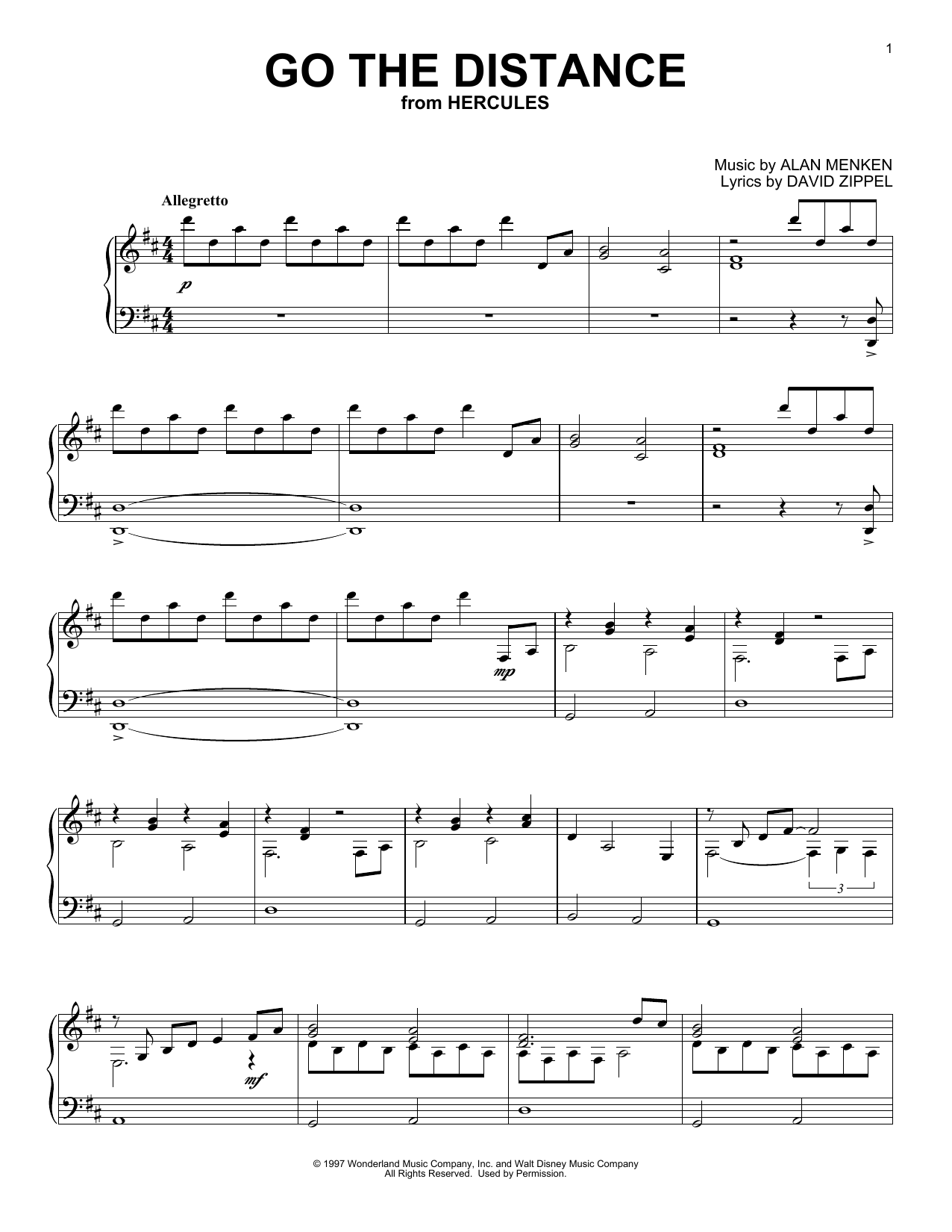 Alan Menken & David Zippel Go The Distance (from Hercules) [Classical version] sheet music notes and chords arranged for Piano Solo
