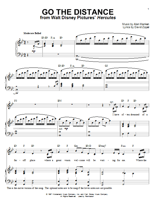 Alan Menken & David Zippel Go The Distance (from Hercules) sheet music notes and chords arranged for Really Easy Guitar