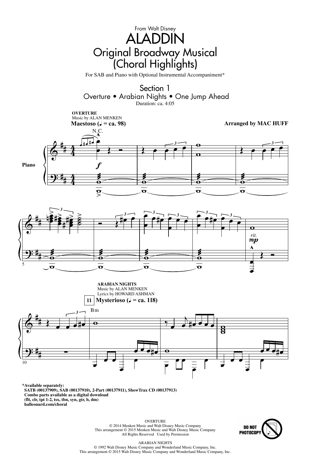 Alan Menken & Howard Ashman Aladdin (Choral Highlights) (from Aladdin: The Broadway Musical) (arr. Mac Huff) sheet music notes and chords arranged for SATB Choir