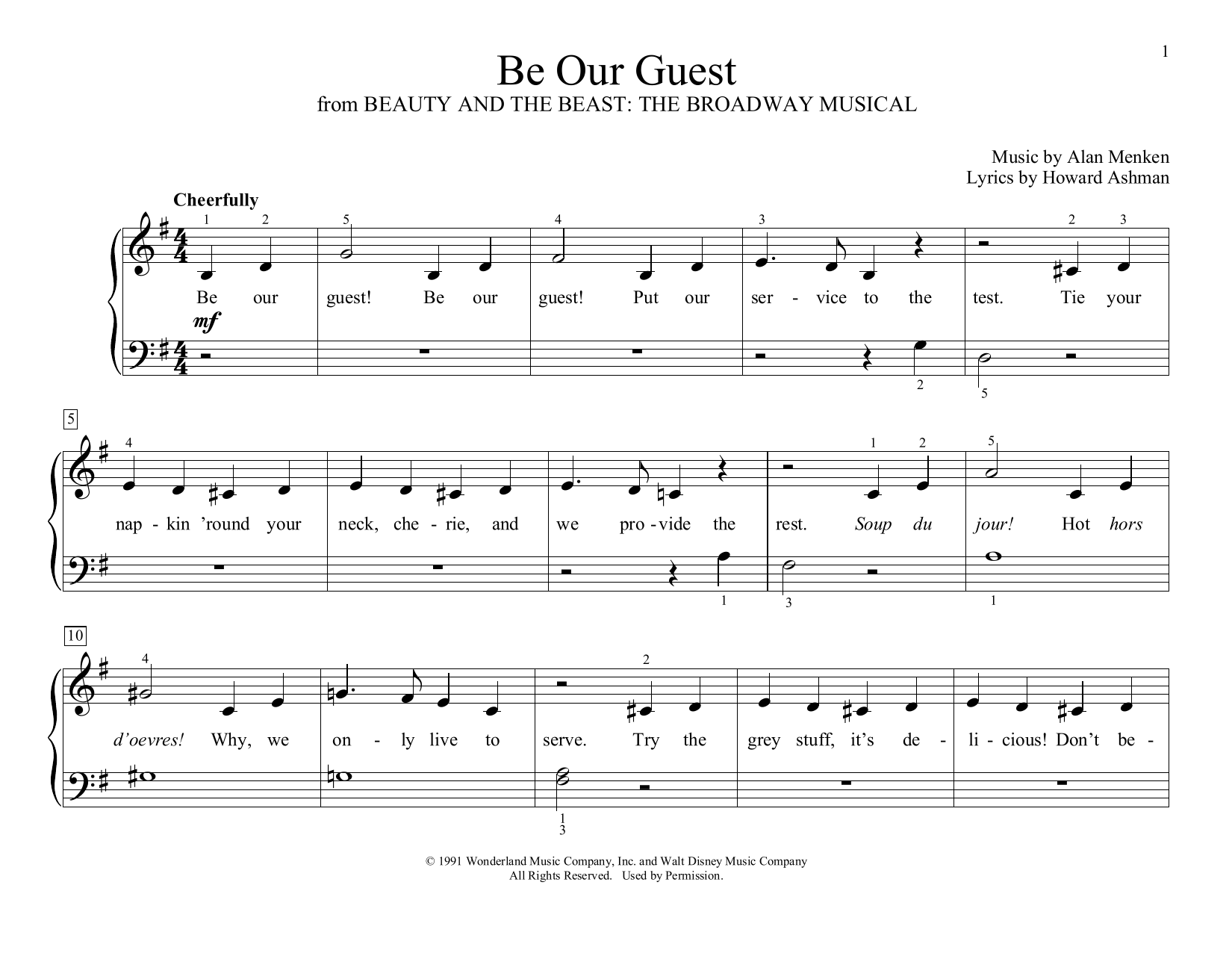 Alan Menken & Howard Ashman Be Our Guest (from Beauty and The Beast) (arr. Christopher Hussey) sheet music notes and chords arranged for Educational Piano