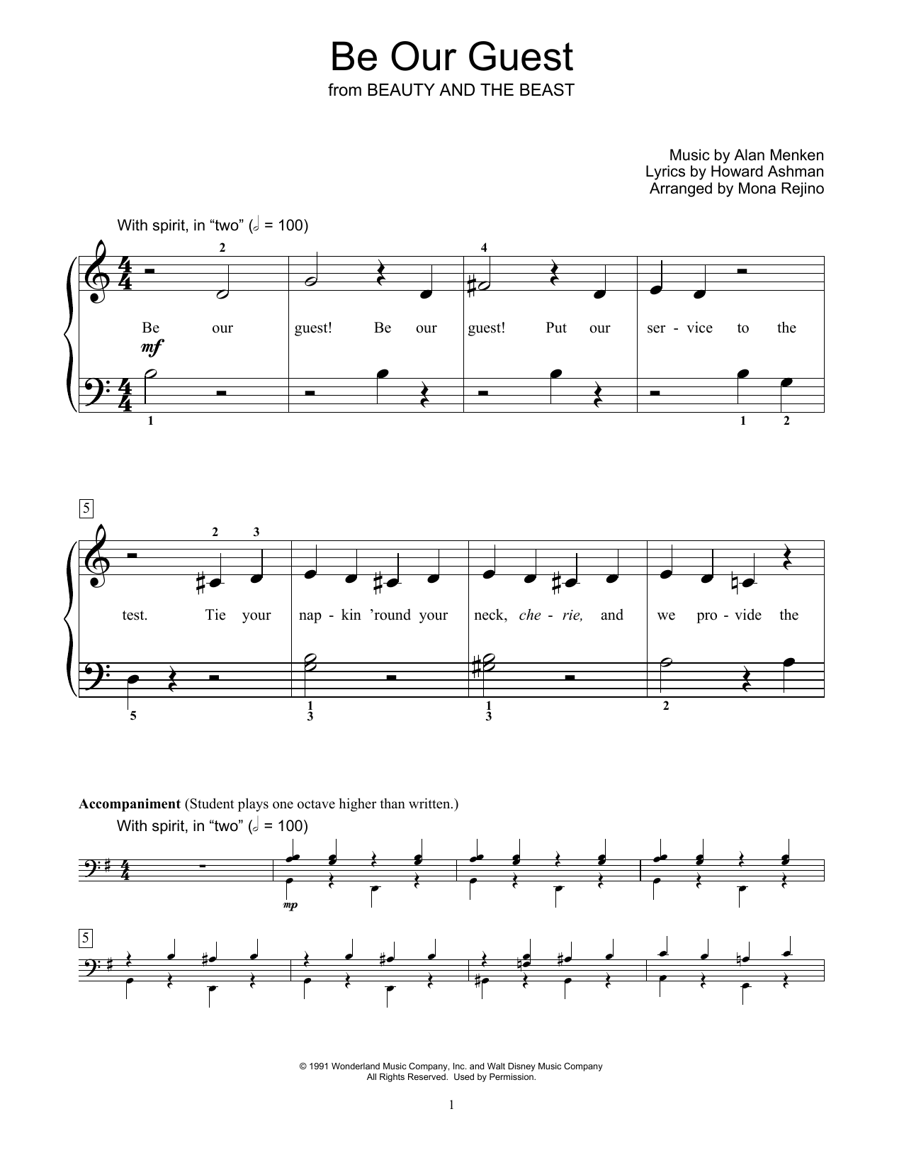 Alan Menken & Howard Ashman Be Our Guest (from Beauty And The Beast) sheet music notes and chords arranged for Educational Piano