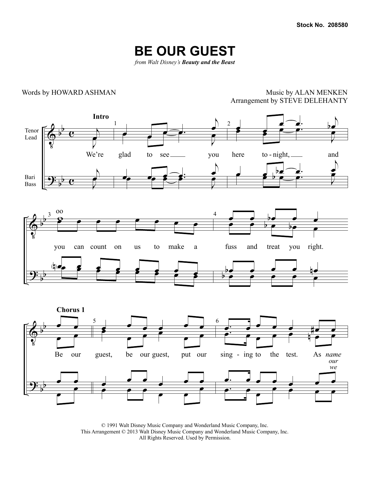 Alan Menken & Howard Ashman Be Our Guest (from Beauty And The Beast) (arr. Steve Delehanty) sheet music notes and chords arranged for SATB Choir