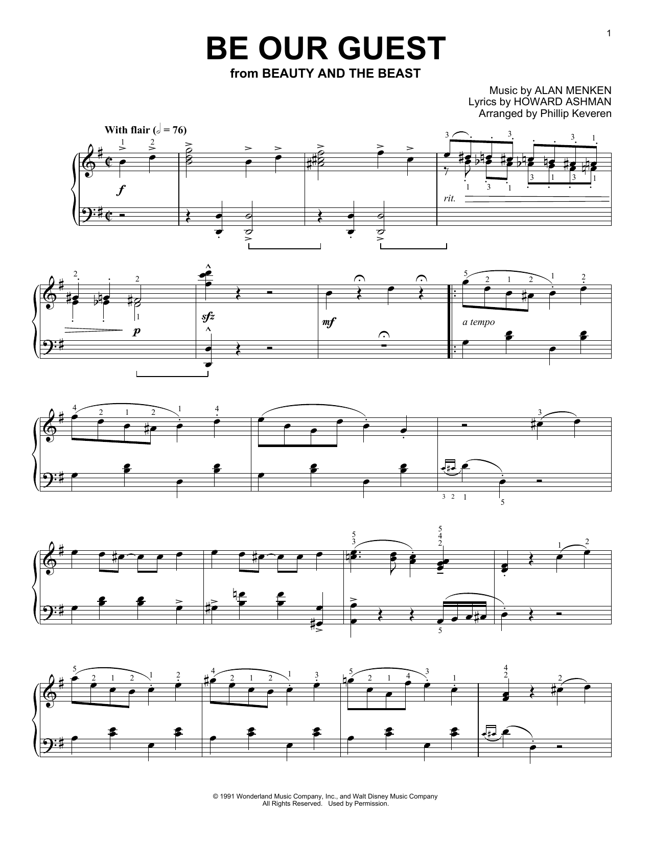 Alan Menken & Howard Ashman Be Our Guest [Ragtime version] (from Beauty And The Beast) (arr. Phillip Keveren) sheet music notes and chords arranged for Piano Solo