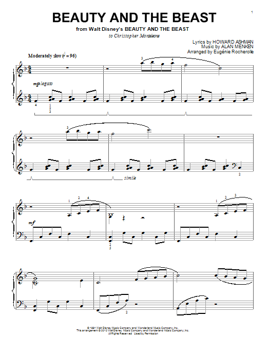 Alan Menken & Howard Ashman Beauty And The Beast (arr. Eugénie Rocherolle) sheet music notes and chords arranged for Piano Solo