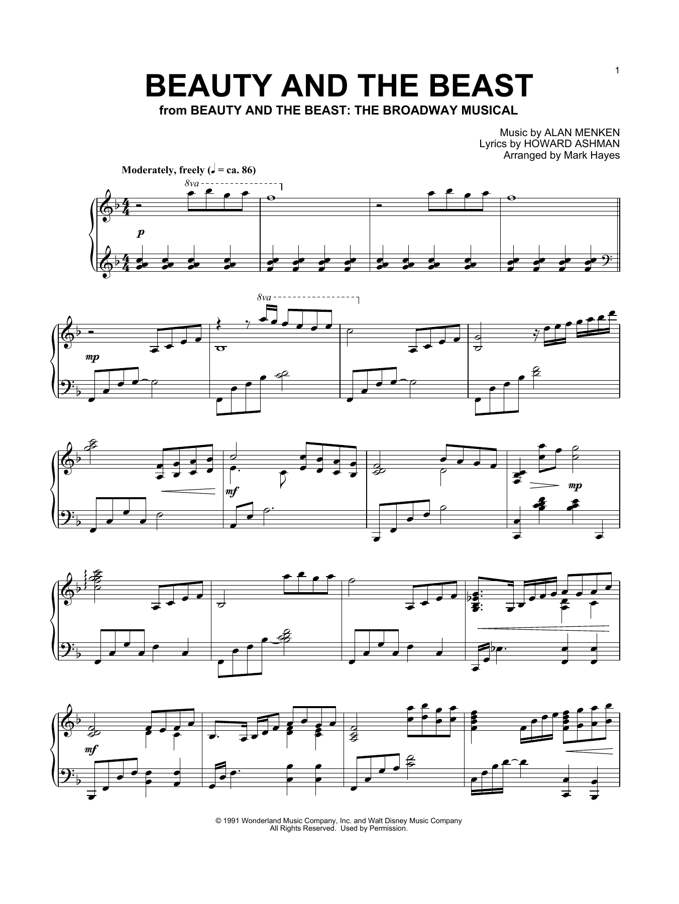 Alan Menken & Howard Ashman Beauty And The Beast (arr. Mark Hayes) sheet music notes and chords arranged for Piano Solo