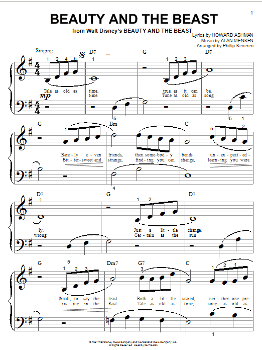 Alan Menken & Howard Ashman Beauty And The Beast (arr. Phillip Keveren) sheet music notes and chords arranged for Big Note Piano