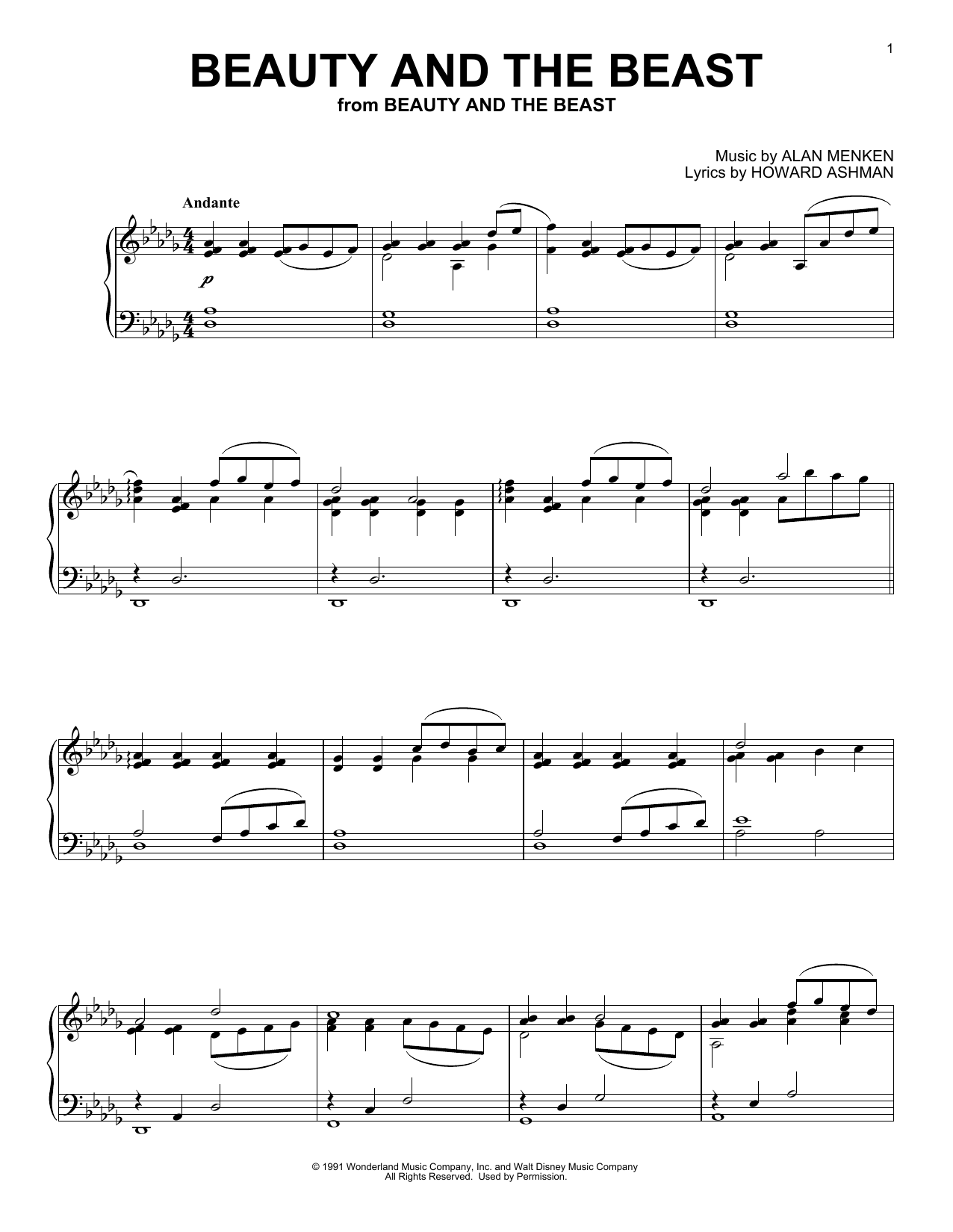 Alan Menken & Howard Ashman Beauty And The Beast [Classical version] sheet music notes and chords arranged for Piano Solo