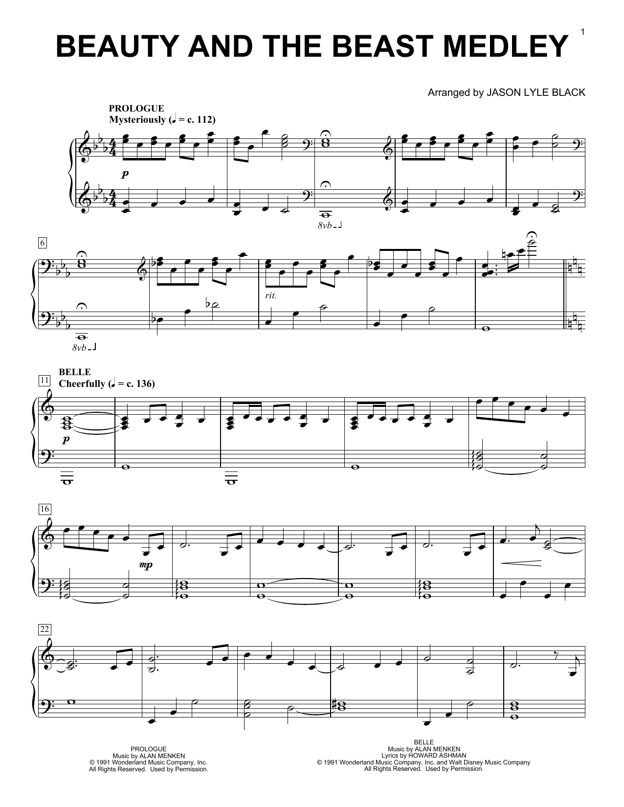 Alan Menken & Howard Ashman Beauty And The Beast Medley (arr. Jason Lyle Black) sheet music notes and chords arranged for Piano Solo