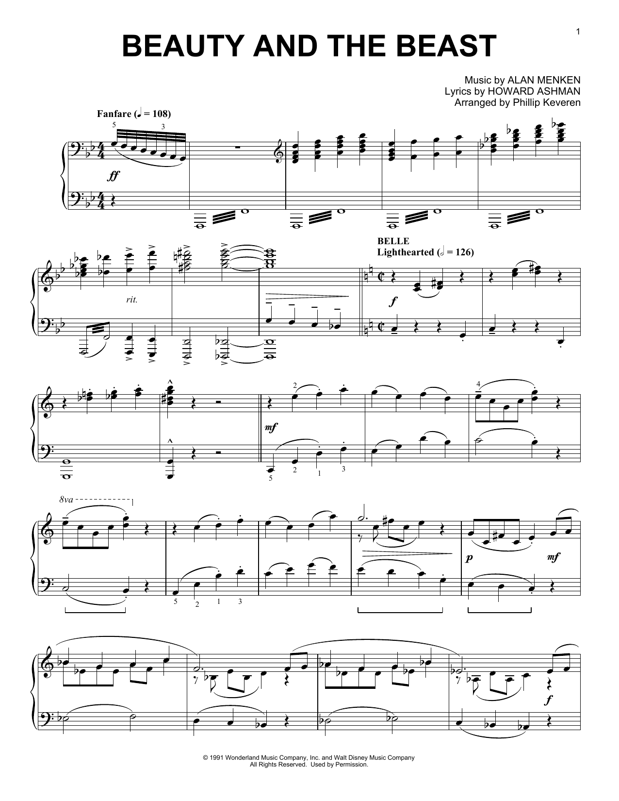 Alan Menken & Howard Ashman Beauty and the Beast Medley (arr. Phillip Keveren) sheet music notes and chords arranged for Piano Solo