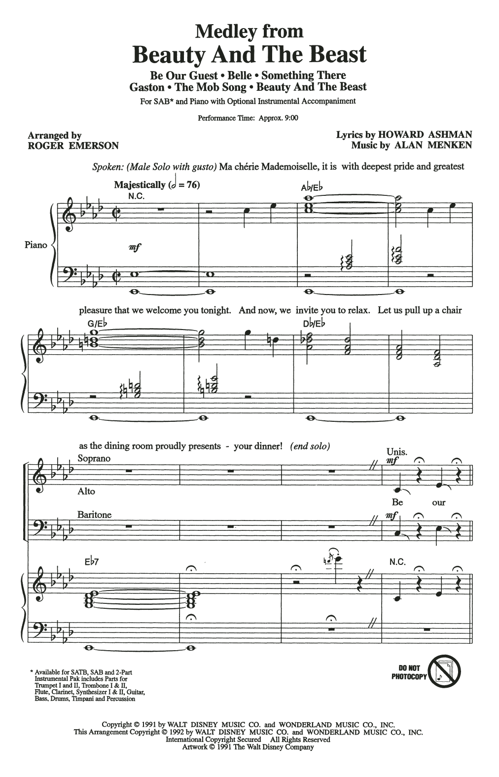 Alan Menken & Howard Ashman Beauty And The Beast (Medley) (arr. Roger Emerson) sheet music notes and chords arranged for SATB Choir