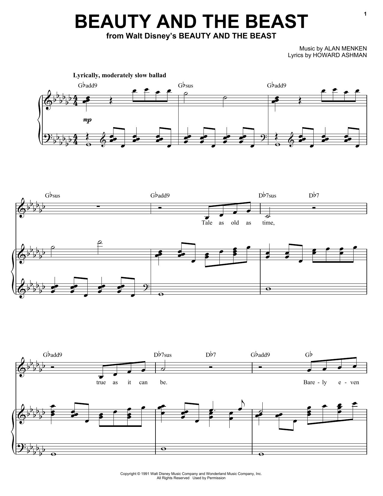 Alan Menken & Howard Ashman Beauty And The Beast sheet music notes and chords arranged for 5-Finger Piano