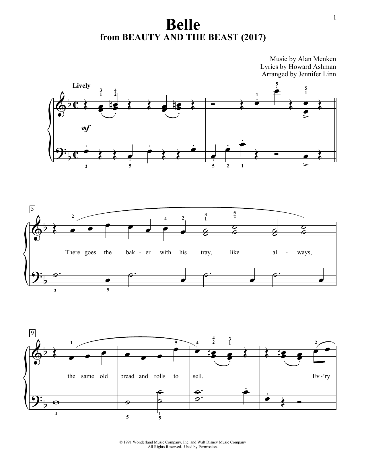 Alan Menken & Howard Ashman Belle (from Beauty And The Beast) (arr. Jennifer Linn) sheet music notes and chords arranged for Educational Piano