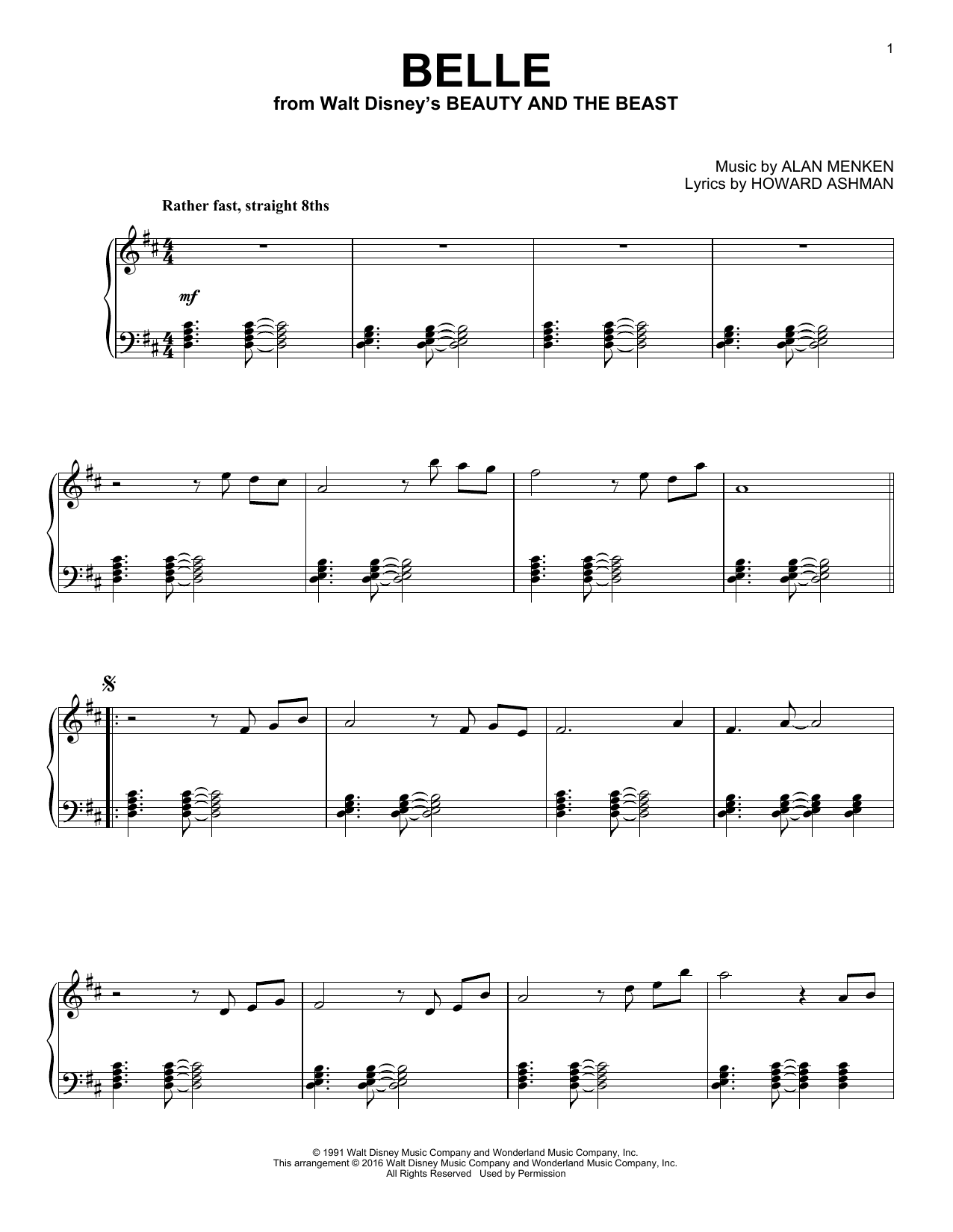 Alan Menken & Howard Ashman Belle [Jazz version] (from Beauty And The Beast) sheet music notes and chords arranged for Piano Solo