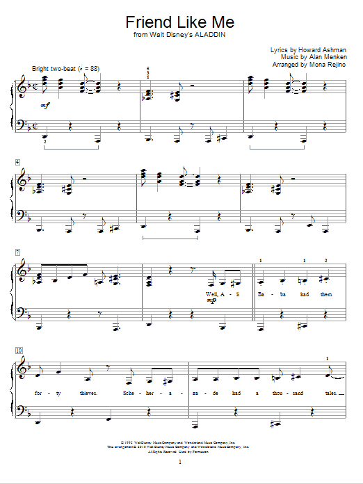 Alan Menken & Howard Ashman Friend Like Me (from Aladdin) (arr. Mona Rejino) sheet music notes and chords arranged for Educational Piano