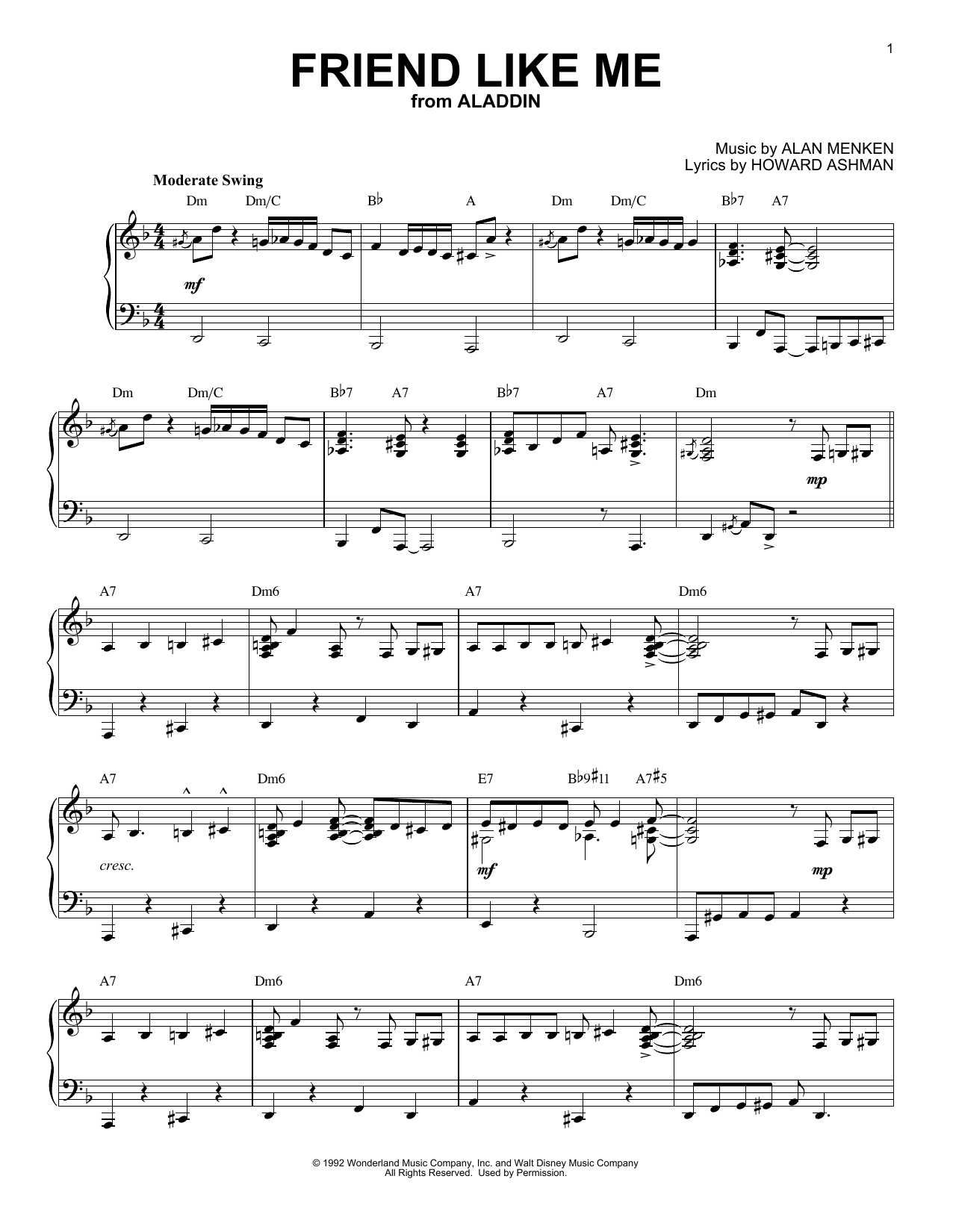 Alan Menken & Howard Ashman Friend Like Me [Jazz version] (from Aladdin) sheet music notes and chords arranged for Piano Solo