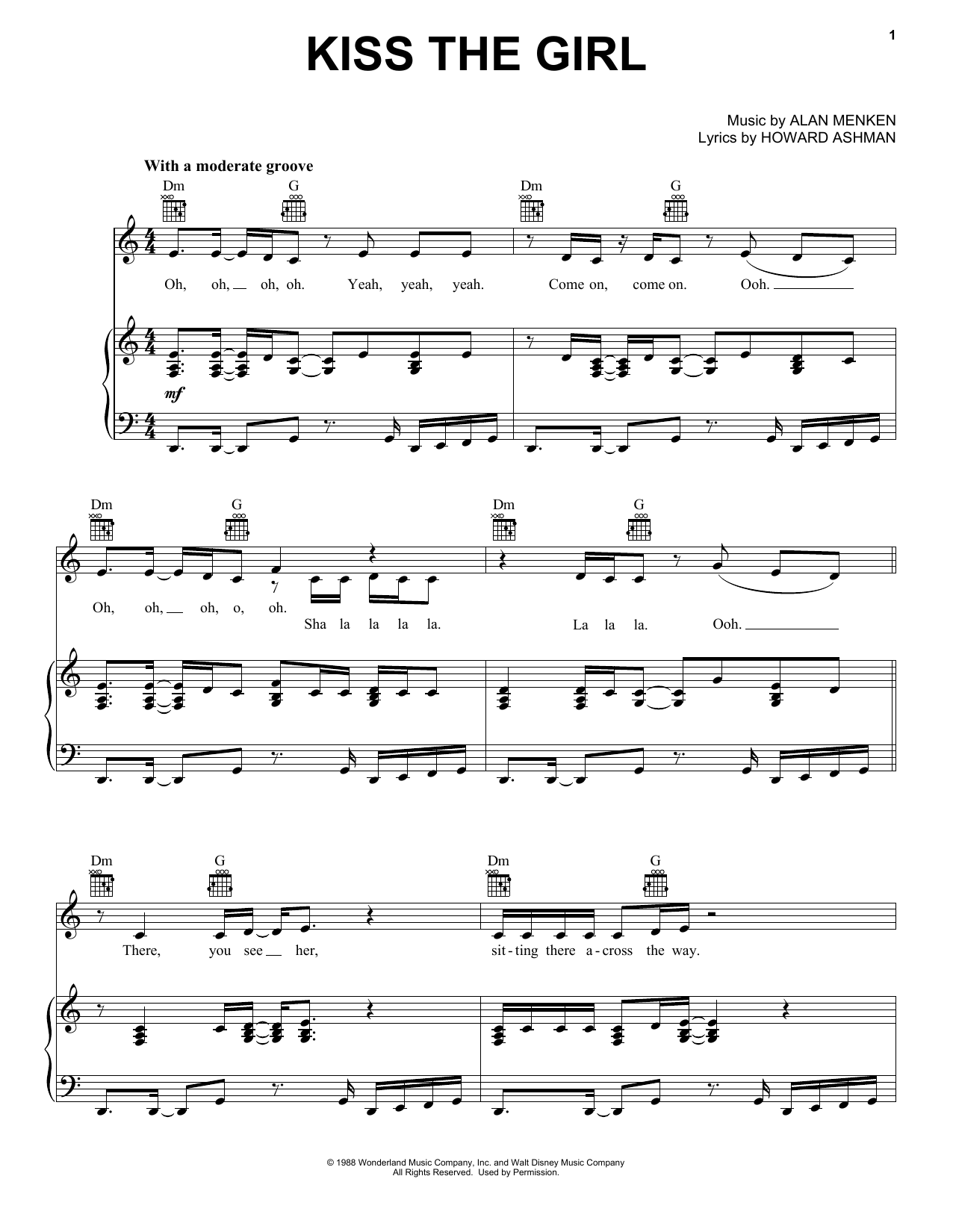 Alan Menken & Howard Ashman Kiss The Girl (from Disney's Descendants 2) sheet music notes and chords arranged for Piano, Vocal & Guitar Chords (Right-Hand Melody)