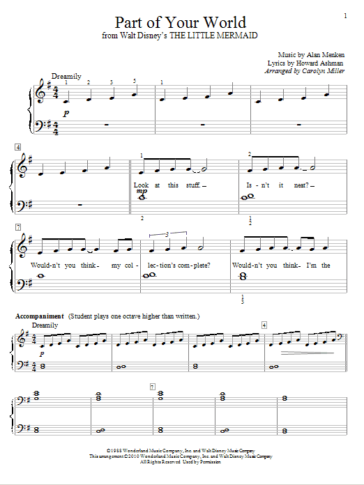 Alan Menken & Howard Ashman Part Of Your World (from The Little Mermaid) (arr. Carolyn Miller) sheet music notes and chords arranged for Educational Piano