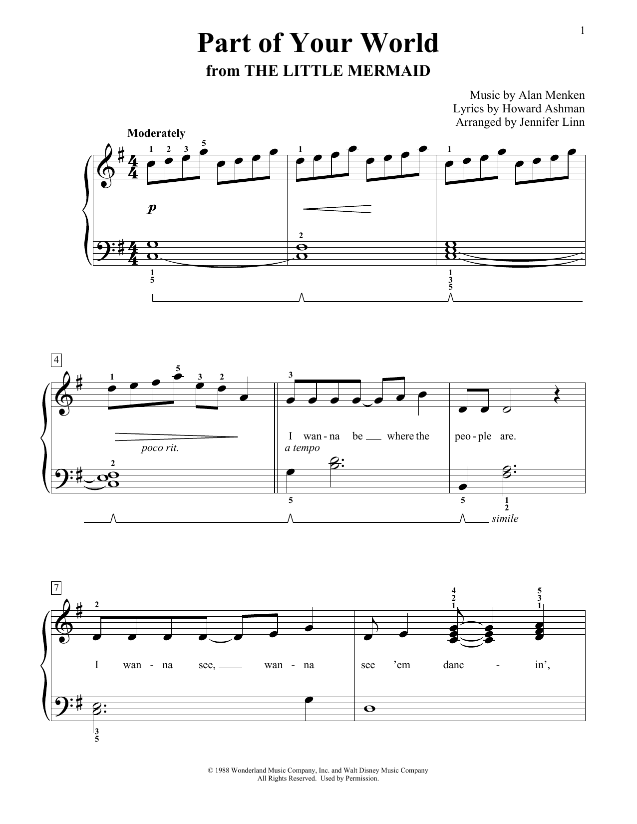 Alan Menken & Howard Ashman Part Of Your World (from The Little Mermaid) (arr. Jennifer Linn) sheet music notes and chords arranged for Educational Piano