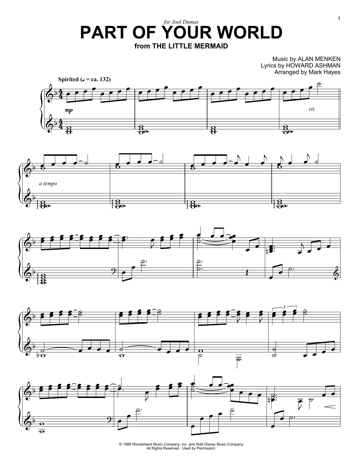 Alan Menken & Howard Ashman Part Of Your World (from The Little Mermaid) (arr. Mark Hayes) sheet music notes and chords arranged for Piano Solo