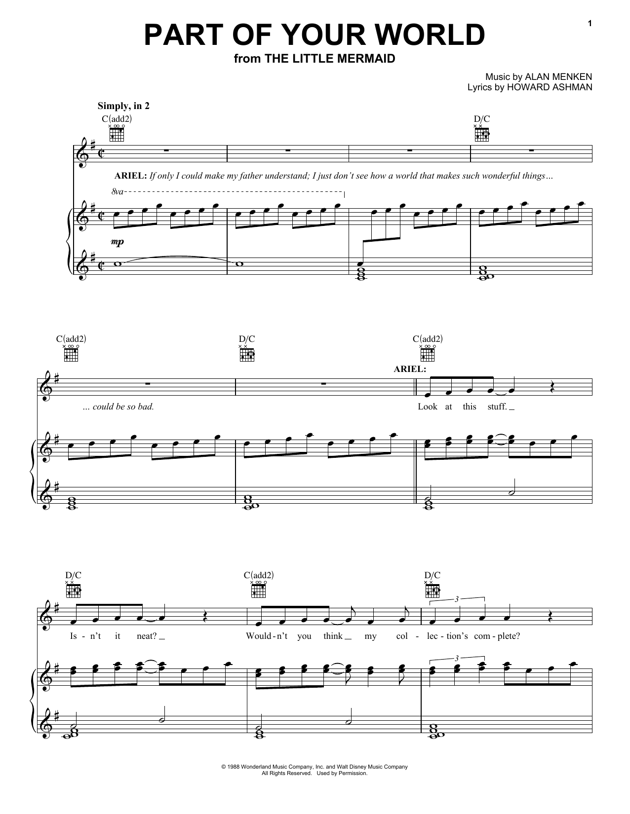 Alan Menken & Howard Ashman Part Of Your World (from The Little Mermaid: A Broadway Musical) sheet music notes and chords arranged for Piano & Vocal