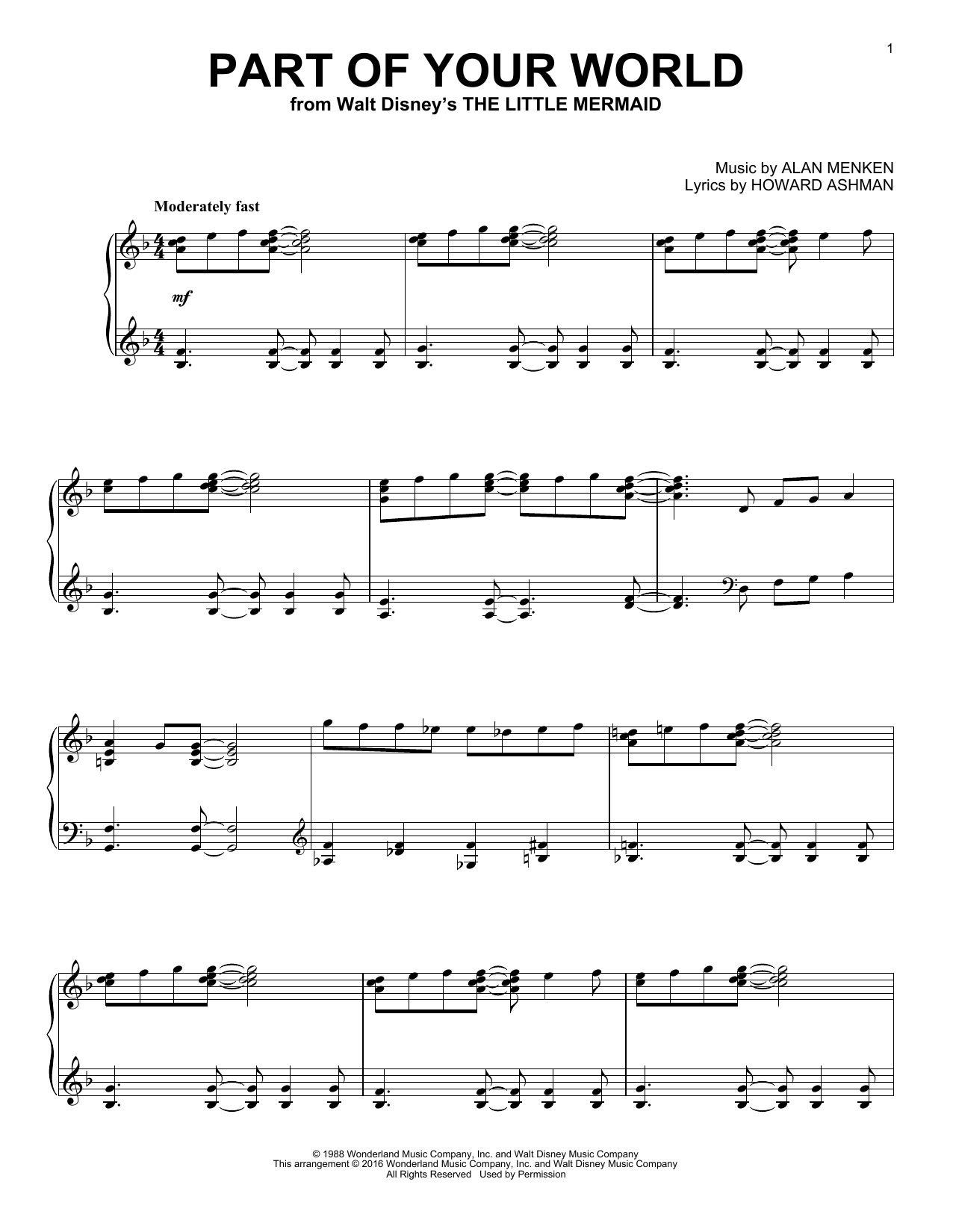 Alan Menken & Howard Ashman Part Of Your World [Jazz version] (from The Little Mermaid) sheet music notes and chords arranged for Piano Solo