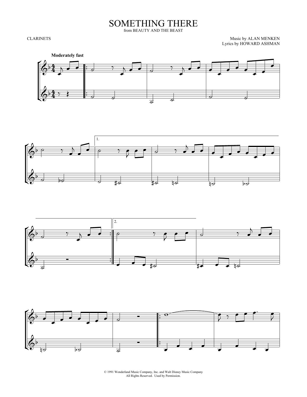Alan Menken & Howard Ashman Something There (from Beauty and the Beast) (arr. Mark Phillips) sheet music notes and chords arranged for Clarinet Duet