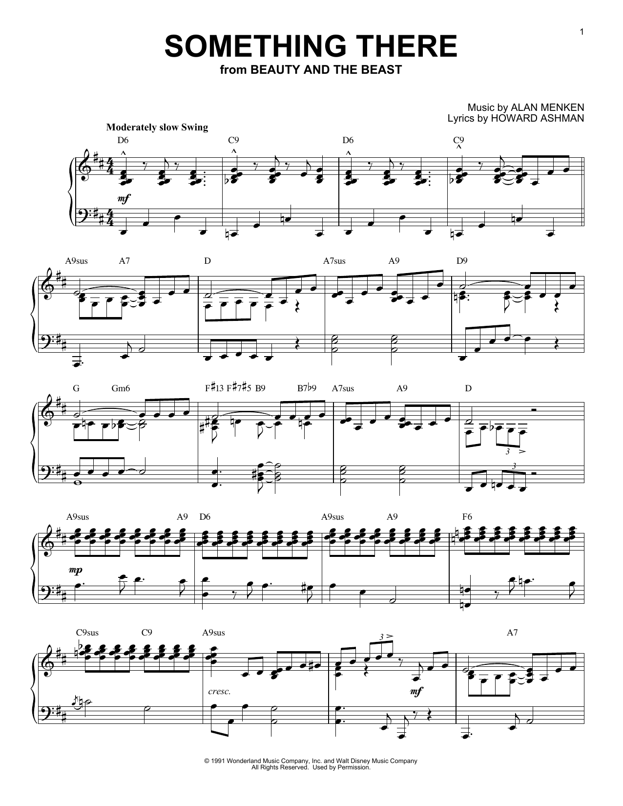 Alan Menken & Howard Ashman Something There [Jazz version] (from Beauty And The Beast) sheet music notes and chords arranged for Piano Solo