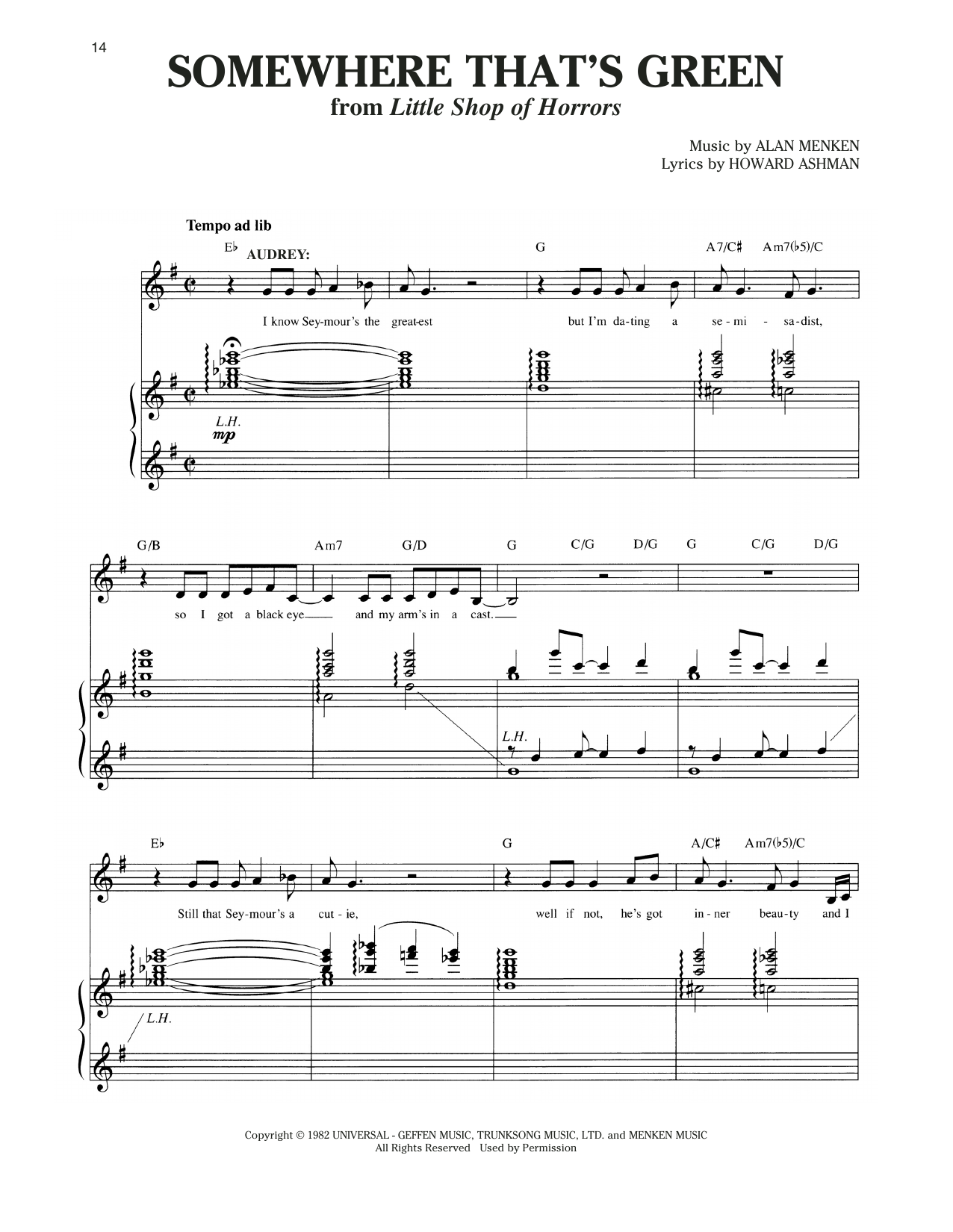 Alan Menken & Howard Ashman Somewhere That's Green (from Little Shop Of Horrors) sheet music notes and chords arranged for Piano & Vocal