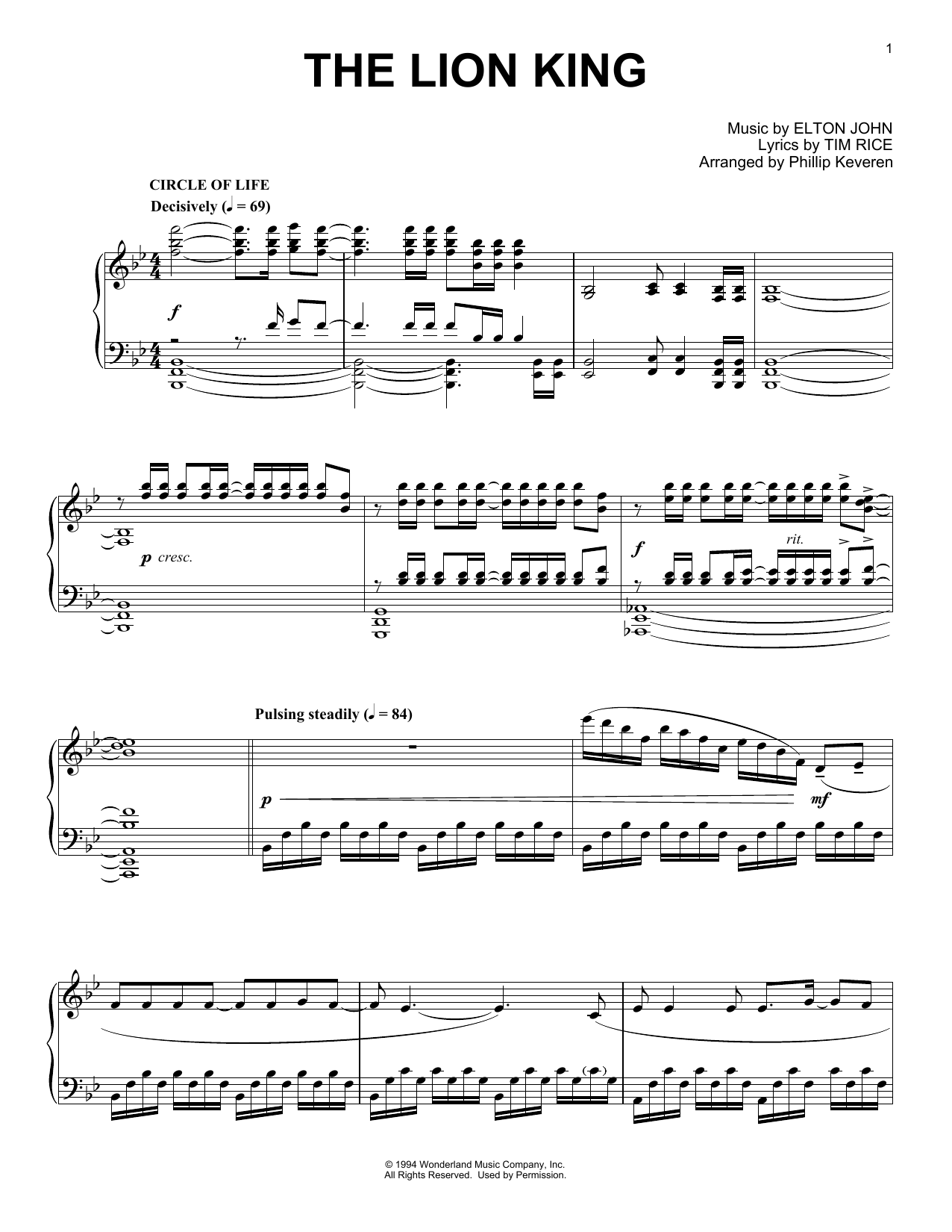 Alan Menken & Howard Ashman The Lion King Medley (arr. Phillip Keveren) sheet music notes and chords arranged for Piano Solo