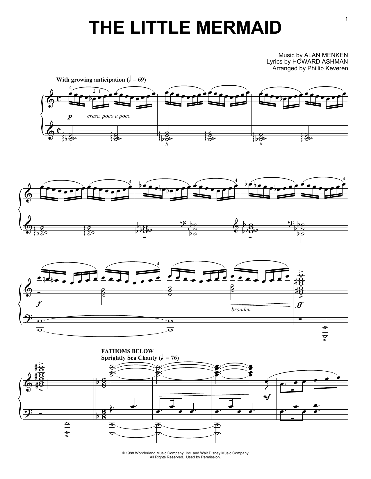 Alan Menken & Howard Ashman The Little Mermaid Medley (arr. Phillip Keveren) sheet music notes and chords arranged for Piano Solo