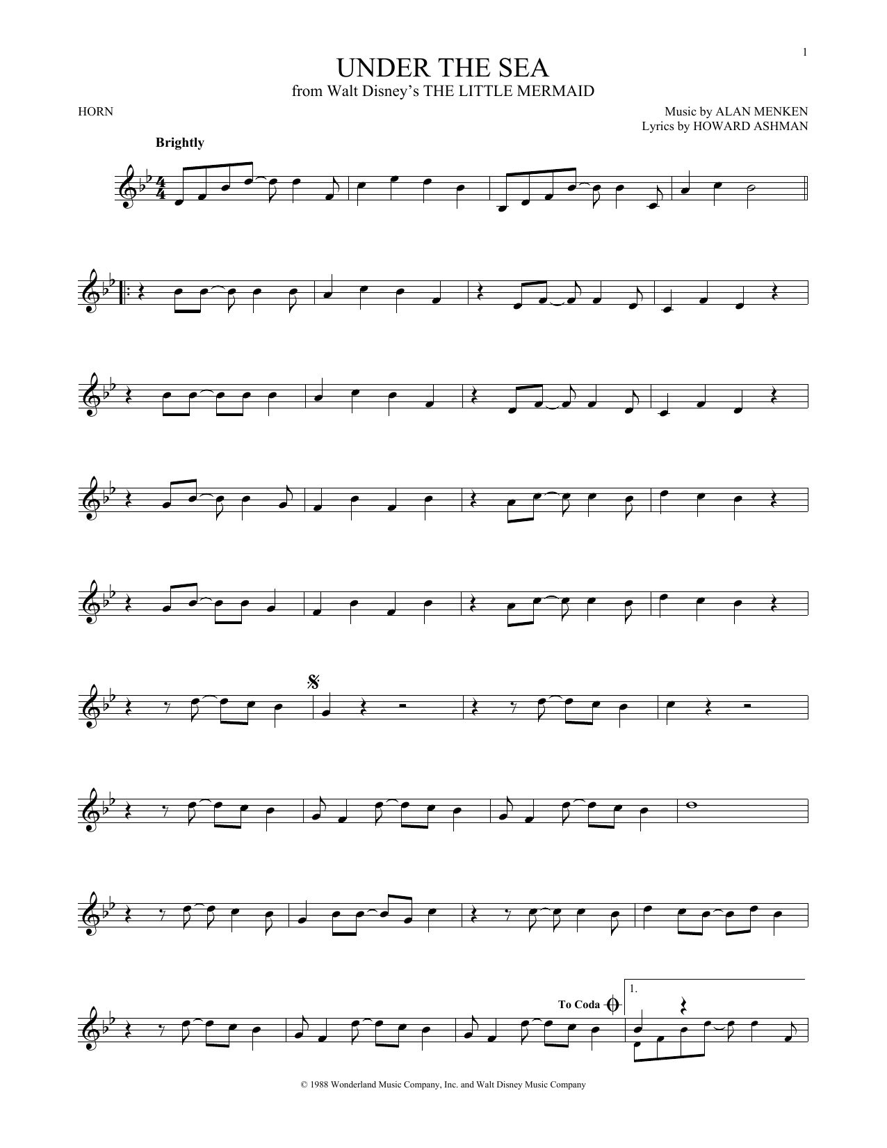 Alan Menken & Howard Ashman Under The Sea sheet music notes and chords arranged for Clarinet Solo