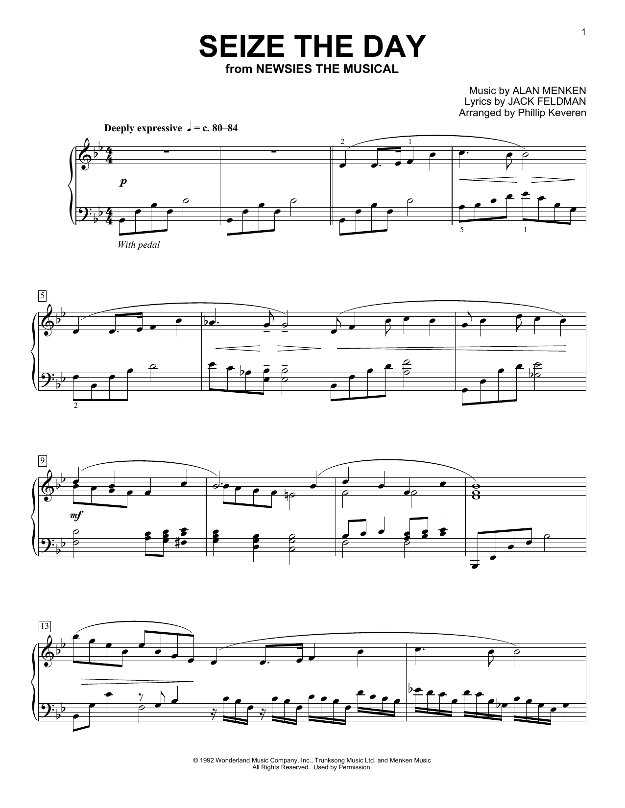 Alan Menken & Jack Feldman Seize The Day [Classical version] (from Newsies The Musical) (arr. Phillip Keveren) sheet music notes and chords arranged for Piano Solo