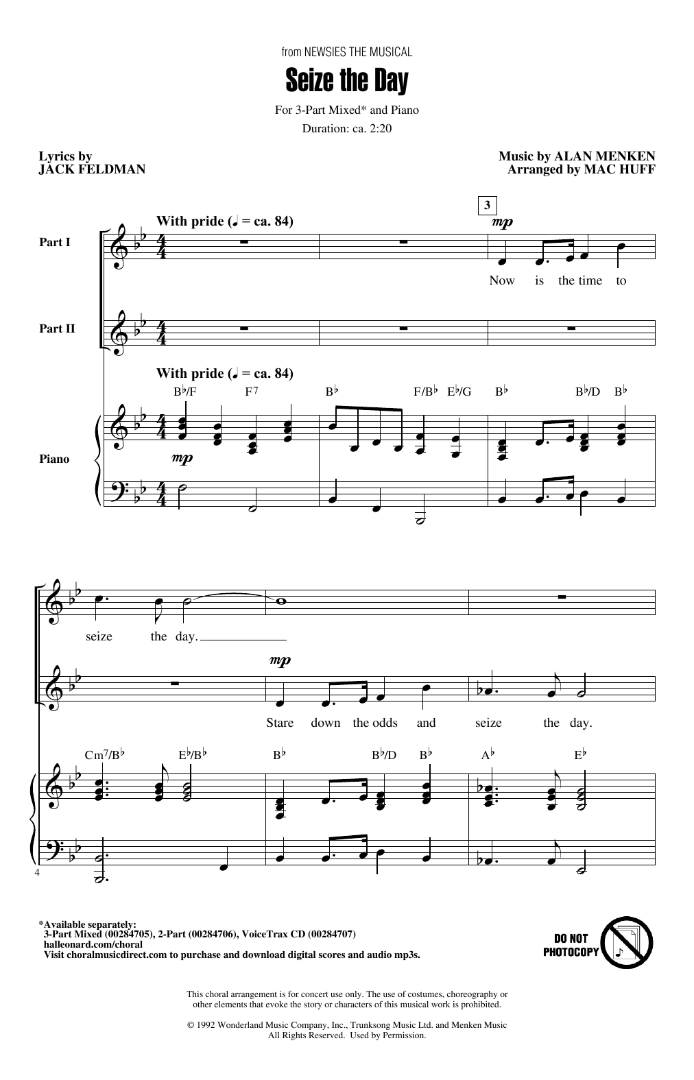 Alan Menken & Jack Feldman Seize The Day (from Newsies The Musical) (arr. Mac Huff) sheet music notes and chords arranged for 3-Part Mixed Choir