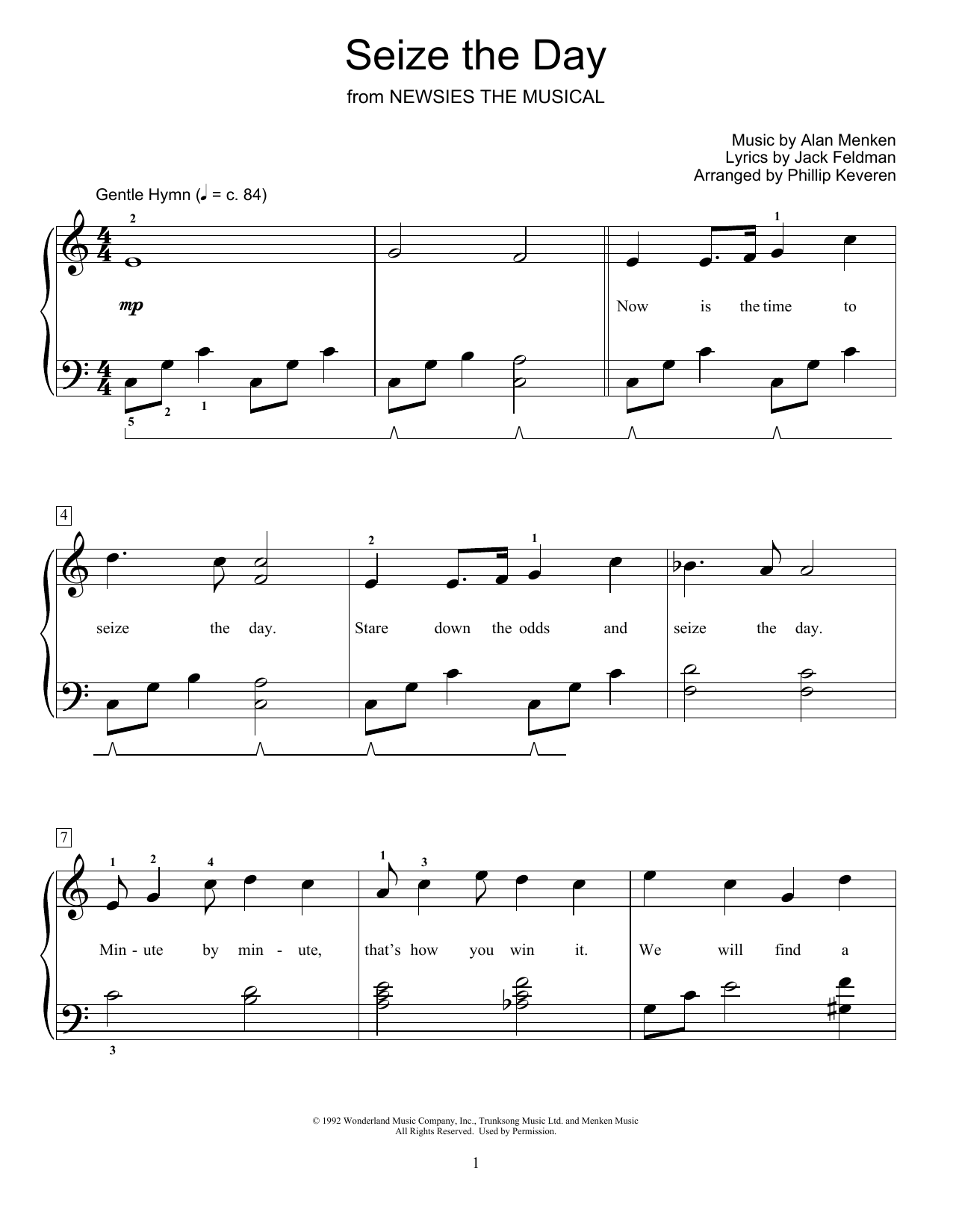 Alan Menken & Jack Feldman Seize The Day (from Newsies The Musical) (arr. Phillip Keveren) sheet music notes and chords arranged for Educational Piano