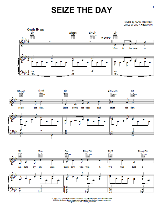 Alan Menken & Jack Feldman Seize The Day (from Newsies The Musical) sheet music notes and chords arranged for Lead Sheet / Fake Book