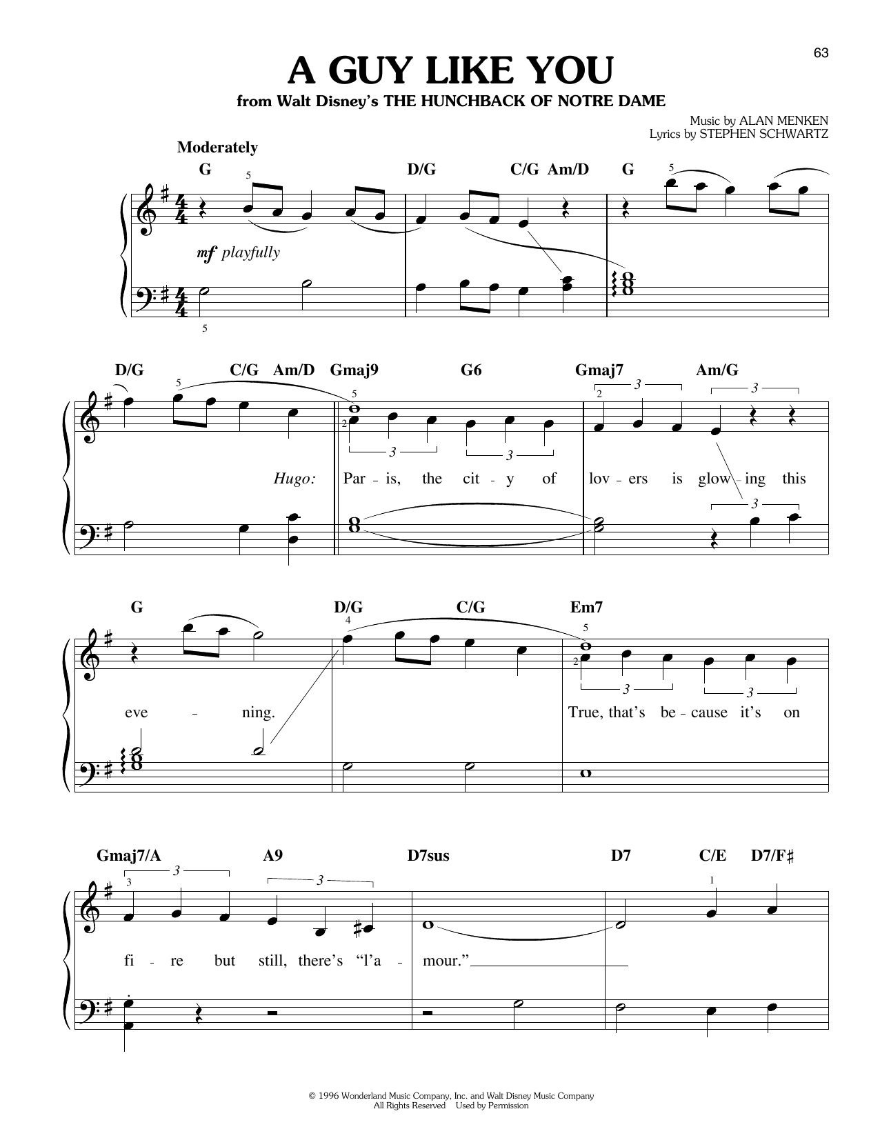 Alan Menken & Stephen Schwartz A Guy Like You (from The Hunchback of Notre Dame) sheet music notes and chords arranged for Easy Piano