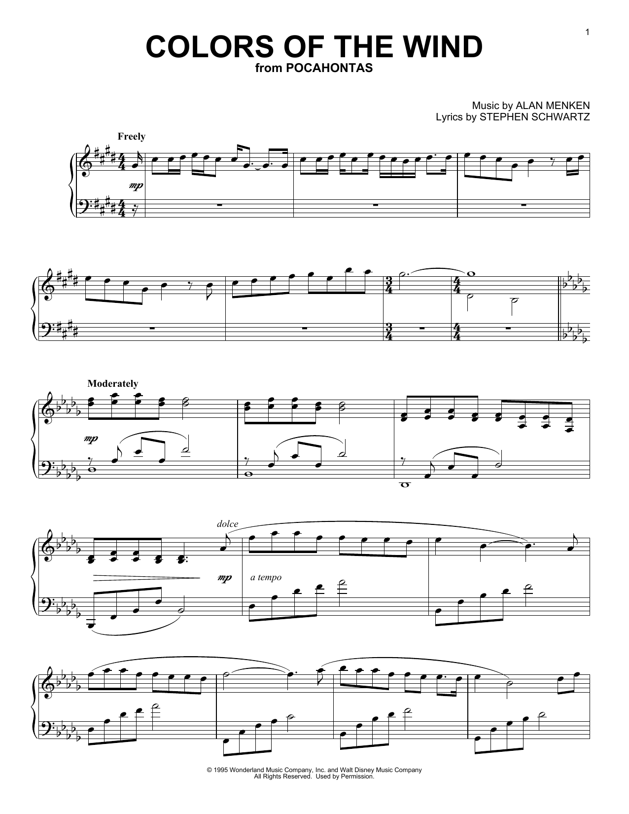 Alan Menken & Stephen Schwartz Colors Of The Wind (from Pocahontas) [Classical version] sheet music notes and chords arranged for Piano Solo